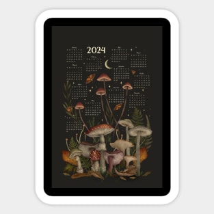 2024 Yearly Calendar - Enchanting Mushrooms Sticker